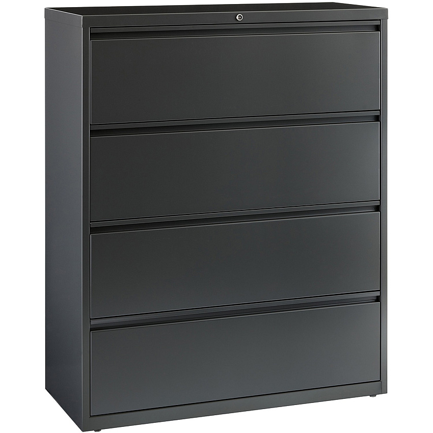 Lorell Fortress Series Lateral File 42" Width x 18.6" Depth x 52.5" Height - 4 x Drawer(s) - Legal, Letter, A4 - Lateral - Rust Proof, Leveling Glide, Interlocking, Reinforced, Hanging Rail - Charcoal - Baked Enamel - Steel - Recycled (LLR60437)