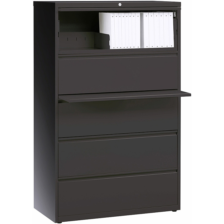 Lorell Fortress Series Lateral File w/Roll-out Posting Shelf 36" Width x 18.6" Depth x 67.7" Height - 5 x Drawer(s) - Legal, Letter, A4 - Lateral - Rust Proof, Leveling Glide, Interlocking - Charcoal - Baked Enamel - Steel - Recycled (LLR60443)