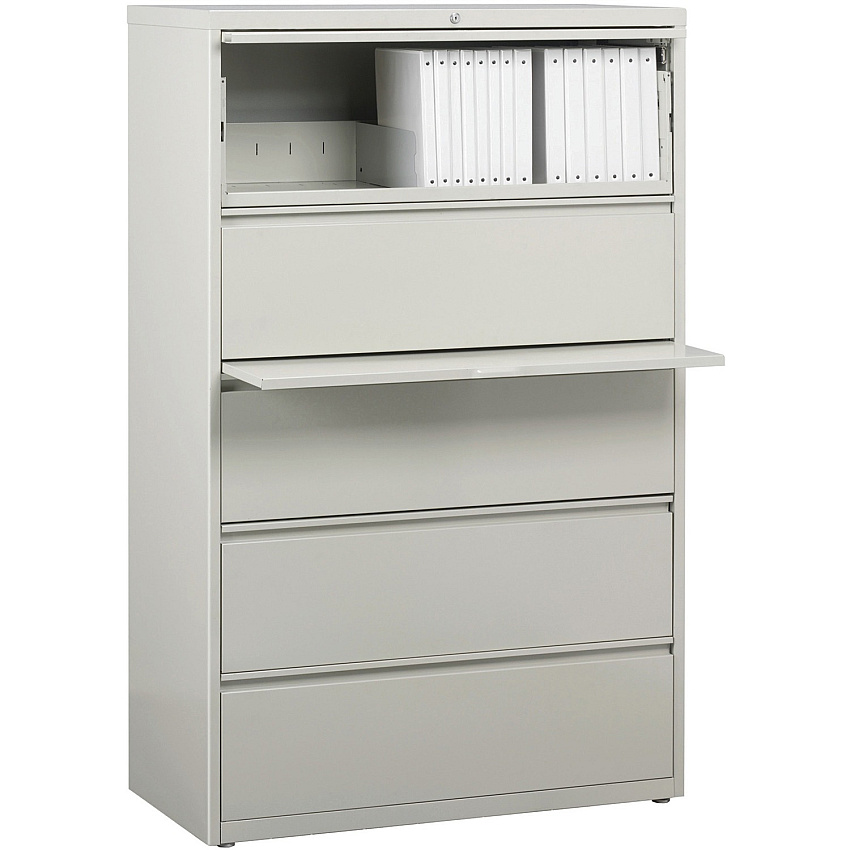 Lorell Fortress Series Lateral File w/Roll-out Posting Shelf 36" Width x 18.6" Depth x 67.7" Height - 5 x Drawer(s) for File - Legal, Letter, A4 - Lateral - Rust Proof, Leveling Glide, Interlocking, Ball-bearing Suspension, Label Holder - Light (LLR60442)