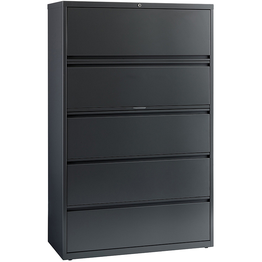 Lorell Fortress Series Lateral File w/Roll-out Posting Shelf 42" Width x 18.6" Depth x 67.7" Height - 5 x Drawer(s) - Legal, Letter, A4 - Lateral - Rust Proof, Leveling Glide, Interlocking - Charcoal - Steel - Recycled (LLR60434)