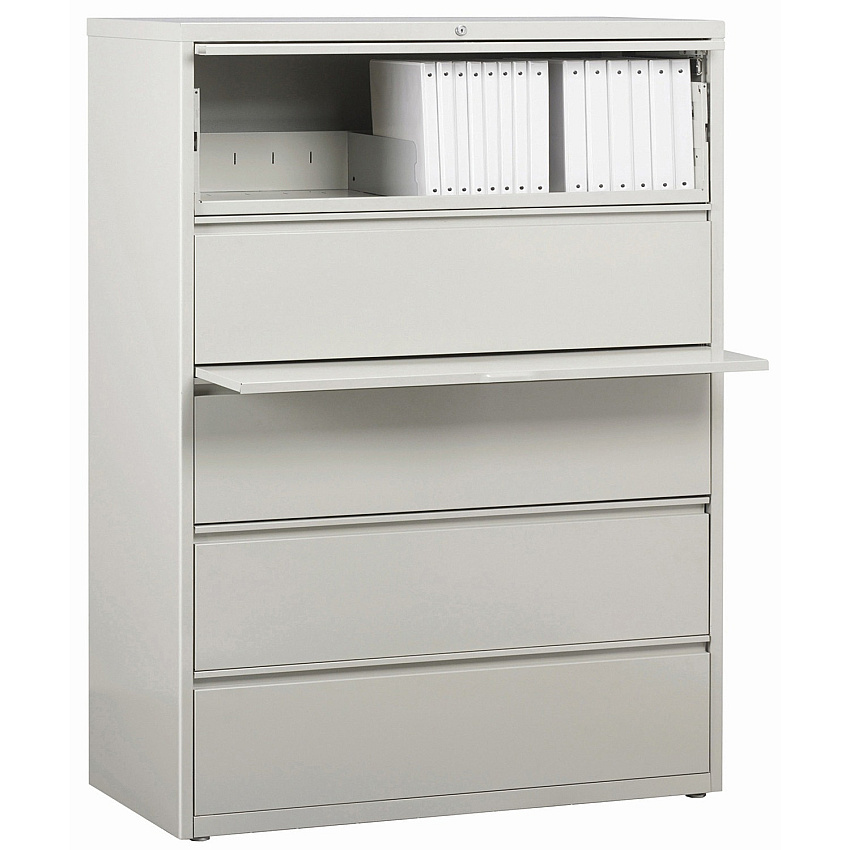 Lorell Fortress Series Lateral File w/Roll-out Posting Shelf 42" Width x 18.6" Depth x 67.7" Height - 5 x Drawer(s) for File - Legal, Letter, A4 - Lateral - Rust Proof, Leveling Glide, Interlocking, Ball-bearing Suspension, Label Holder - Light (LLR60433)