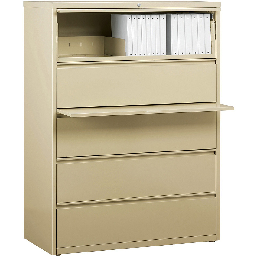 Lorell Fortress Series Lateral File w/Roll-out Posting Shelf 42" Width x 18.6" Depth x 67.7" Height - 5 x Drawer(s) for File - Legal, Letter, A4 - Lateral - Rust Proof, Leveling Glide, Interlocking, Ball-bearing Suspension, Label Holder - Putty (LLR60432)