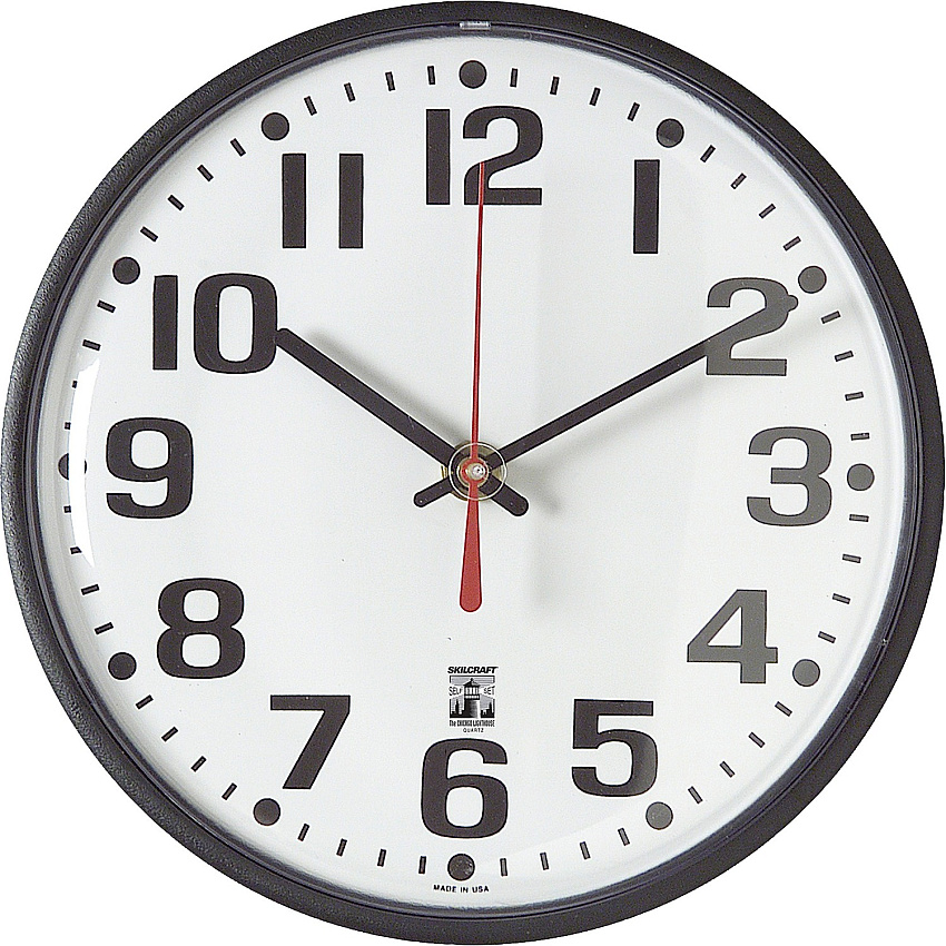 SKILCRAFT Black Body SelfSet Wall Clock Analog - Quartz - White Main Dial - Black/Plastic Case (6645015573153)