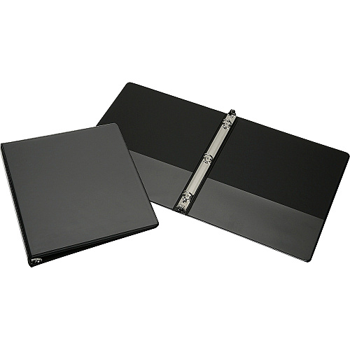 SKILCRAFT Faux Leather View Binder With Pockets 1/2" Binder Capacity - Letter - 8 1/2" x 11" Sheet Size - 3 x Round Ring Fastener(s) - Internal Pocket(s) - Faux Leather - Black - Embossed - 1 Each (7510012835274)