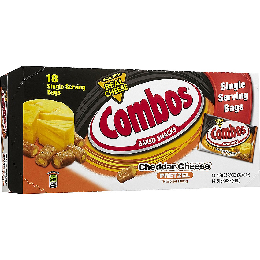 Combos Cheddar Cheese Filled Pretzel Cheddar Cheese, Crunch - 1.80 oz - 18 / Box (71471)