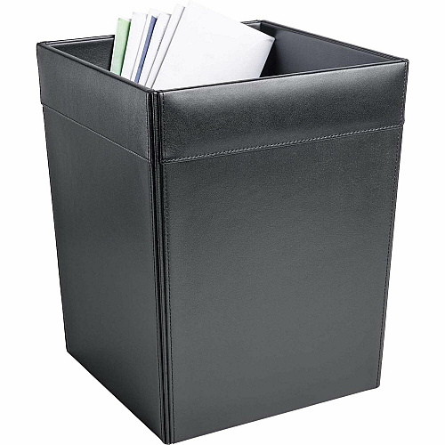 Dacasso Wastebasket Square - 12" Height x 9.5" Width x 9.5" Depth - Leather - Black - 1 Each (A1003)