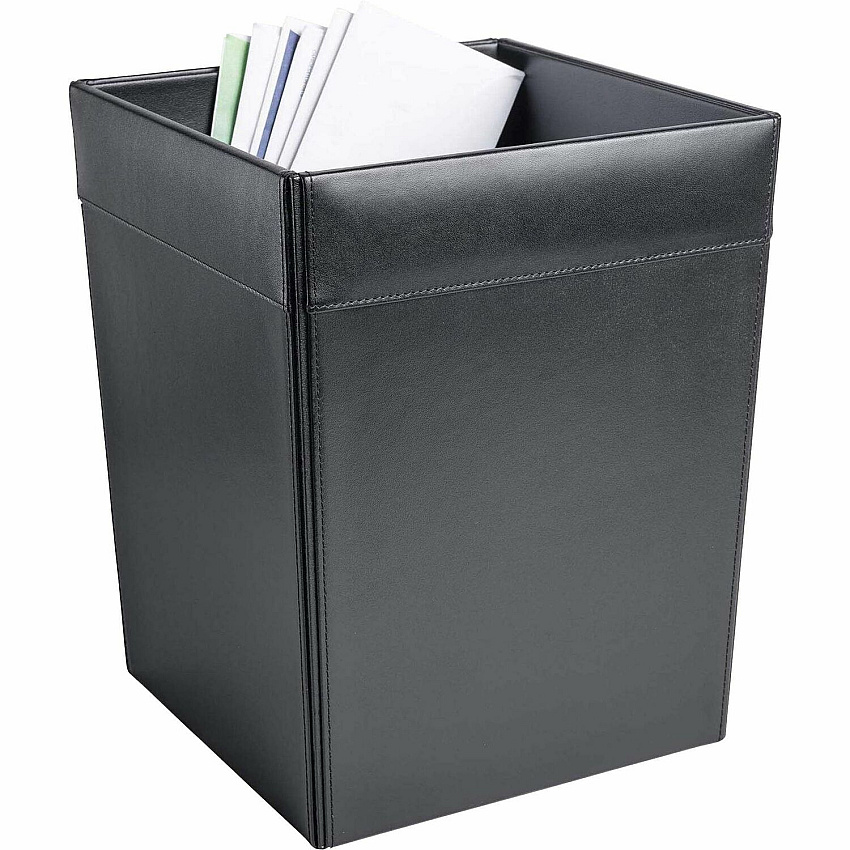 Dacasso Wastebasket Square - 12" Height x 9.5" Width x 9.5" Depth - Leather - Black - 1 Each (A1003)
