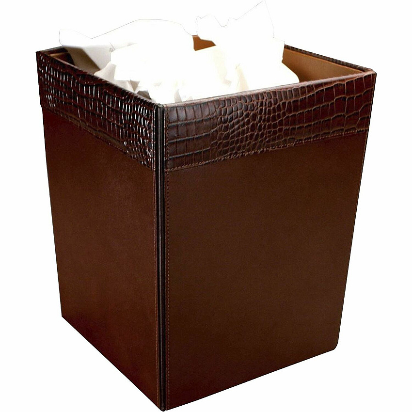 Dacasso Wastebasket Square - 12" Height x 9.5" Width x 9.5" Depth - Leather - 1 Each (A2003)