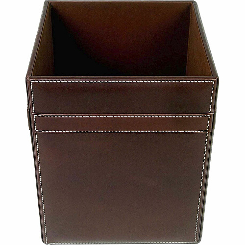 Dacasso Wastebasket Square - 12" Height x 9.5" Width x 9.5" Depth - Leather - Brown - 1 Each (A3203)