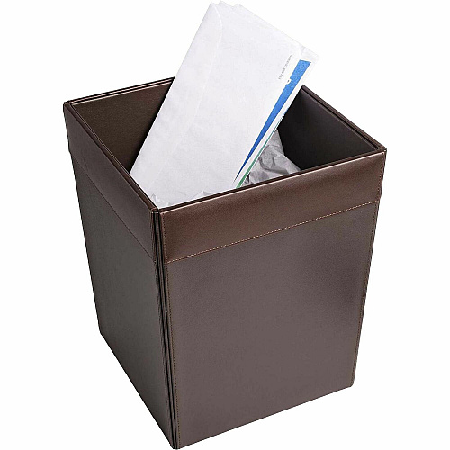 Dacasso Wastebasket Square - 12" Height x 9.5" Width x 9.5" Depth - Leather - Chocolate - 1 Each (A3403)