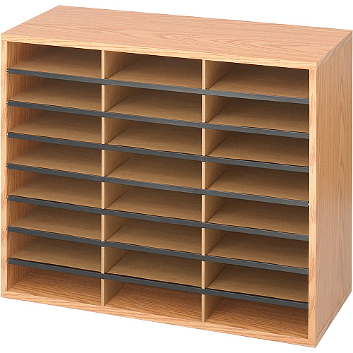 Safco Laminte Literature Organizer 24 Compartment(s) - Compartment Size : 2.50" x 9" x 11.75" - 23.50" Height x 29" Width x 12" Depth - Floor - Laminate - Medium Oak - Particleboard - 1 Each (9402MO)