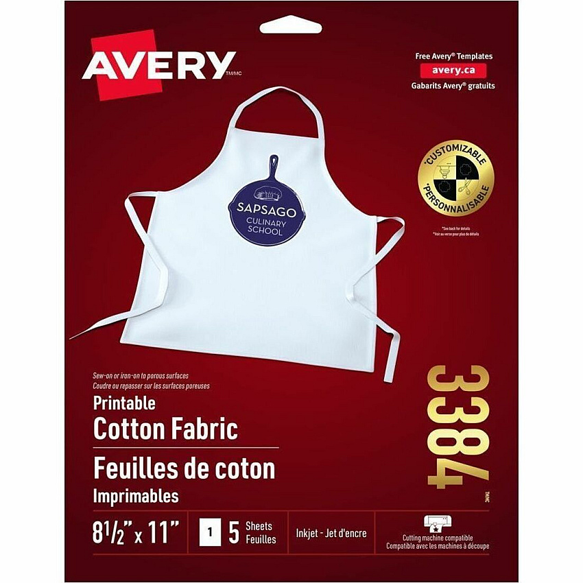 Avery&reg; Printable Fabric Letter - 8 1/2" x 11" - Printable, Heat-seal Backing, Washable - 1 Carton (03384)