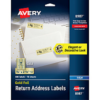 Avery&reg; Foil Mailing Labels 3/4" Height x 2 1/4" Width - Permanent Adhesive - Rectangle - Inkjet - Gold - Paper, Foil - 30 / Sheet - 10 Total Sheets - 1500 Total Label(s) - 300/Pack - 5 / Carton (08987)