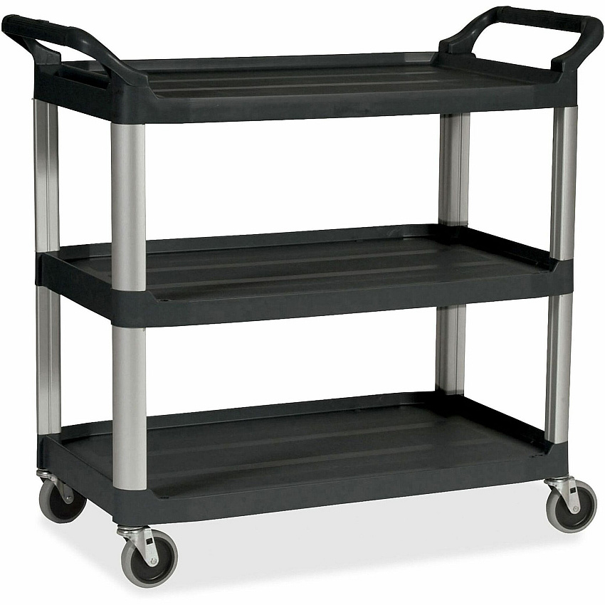 Rubbermaid Commercial Economy Cart 3 Shelf - 200 lb Capacity - 4 Casters - 4" Caster Size - Plastic - 33.60" Width x 18.60" Depth x 37.75" Height - Black - 1 Each (342488BK)