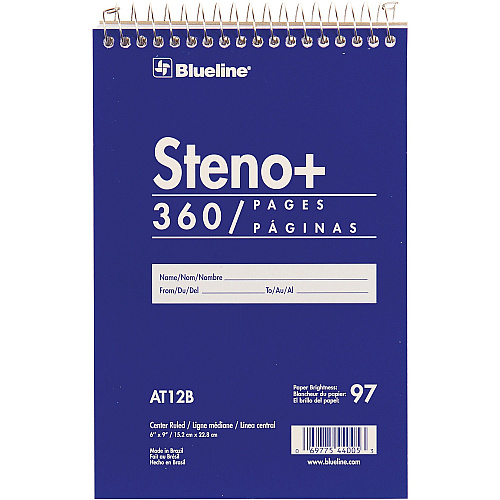 Blueline White Paper Wirebound Steno Pad 350 Sheets - Wire Bound - Front Ruling Surface - 6" x 9" Sheet Size - White Paper - Cardboard Cover - Stiff-cover - 1 Each (AT12B)