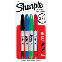 Sharpie Twin Tip Permant Maker 1 mm Ultra Fine, 0.3 mm Fine Marker Point - Black, Red, Blue, Green Ink - Alcohol Based - 4 / Set (32174PP)