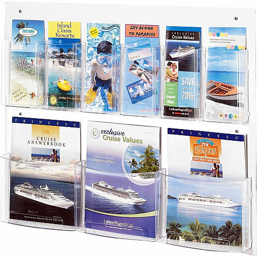 Safco Nine Compartment Magazine/Pamphlet Display 9 Compartment(s) - Compartment Size : 7" x 2" x 9.12" - 23.50" Height x 28" Width x 3" Depth - Break Resistant - Clear - Polycarbonate, Polyethylene - 1 Each (5666CL)