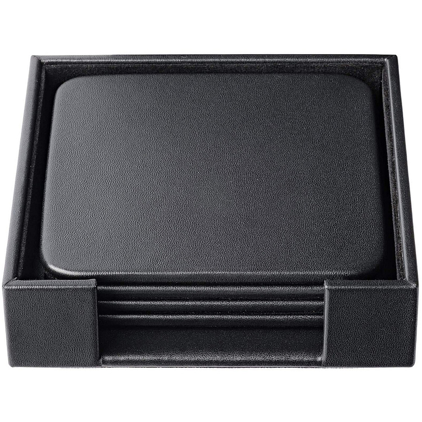 Dacasso Leather Coasters - Set of 4 Square with Holder Square - Black - Top Grain Leather, Felt - 1Each - 1 Each (A1081)