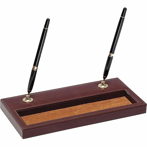 Dacasso Double Pen Stand 5.4" Height x 11.1" Width x 1" Depth - Leather - 1 Each (A3004)