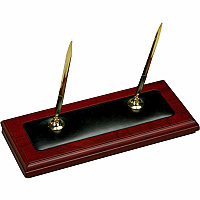 Dacasso Double Pen Stand 1" Height x 4.3" Width x 9.3" Length - Leather, Rosewood - 1 Each (A8004)