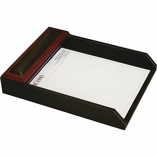 Dacasso Rosewood Letter Tray 2" Height x 10.50" Width x 13.75" Length - Desktop - Black - Wood, Leather - 1 Each (A8001)
