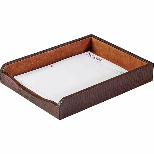 Dacasso Crocodile Embossed Single Letter Tray 2" Height x 10.50" Width x 13.75" Length - Desktop - Brown - Leather - 1 Each (A2001)