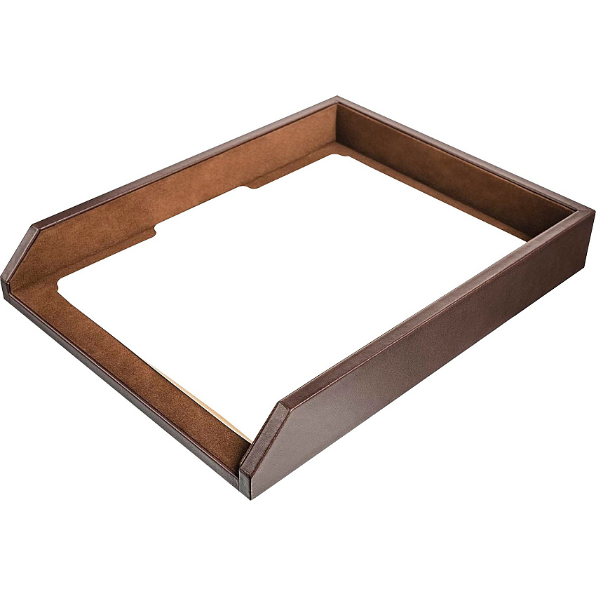 Dacasso Single Front Load Tray 2" Height x 10.50" Width x 13.75" Length - Desktop - Chocolate - Leather - 1 Each (A3401)