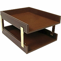 Dacasso Front Load Letter Tray With Gold Posts 7.75" Height x 10.60" Width x 15.25" Length - Desktop - Brown - Leather - 1 Each (A3220)