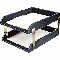 Dacasso Double Letter/ Legal Tray 2 Tier(s) - 7.25" Height x 10.50" Width x 13.75" Length - Black - Leather - 1 Each (A1020)