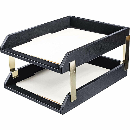 Dacasso Double Letter/ Legal Tray 2 Tier(s) - 7.25" Height x 10.50" Width x 13.75" Length - Black - Leather - 1 Each (A1020)