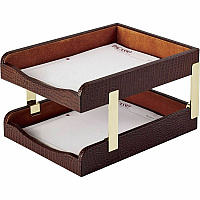 Dacasso Double Front Load Trays 2" Height x 10.50" Width x 13.75" Length - Desktop - Brown - Leather - 1 Each (A2020)