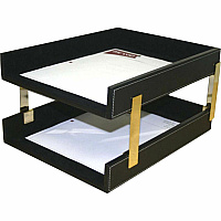 Dacasso Double Front Load Stacking Letter Tray 2" Height x 10.60" Width x 13.75" Length - Desktop - Black - Leather - 1 Each (A1220)