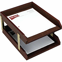 Dacasso Double Front Load Letter / Legal Trays 2" Height x 10.50" Width x 13.75" Length - Desktop - Mocha - Leather - 1 Each (A3020)