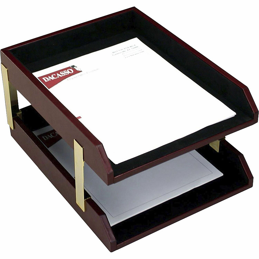 Dacasso Desk Tray 2" Height x 10.50" Width x 13.75" Depth - Desktop - Stackable - Burgundy - Leather - 1 Each (A7020)