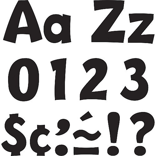 Trend 4" Ready Letter Playful Combo Pack 83 x Lowercase Letters, 59 x Capital Letter, 36 x Punctuation Marks, 18 x Spanish Accent Mark Shape - Pin-up - Pin Style - Pre-punched - 4" Height x 8" Length - Black - 216 / Pack (79741)