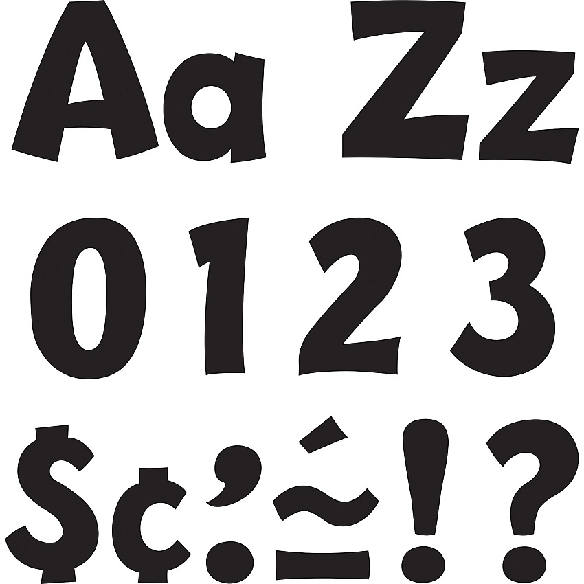Trend 4" Ready Letter Playful Combo Pack 83 x Lowercase Letters, 59 x Capital Letter, 36 x Punctuation Marks, 18 x Spanish Accent Mark Shape - Pin-up - Pin Style - Pre-punched - 4" Height x 8" Length - Black - 216 / Pack (79741)