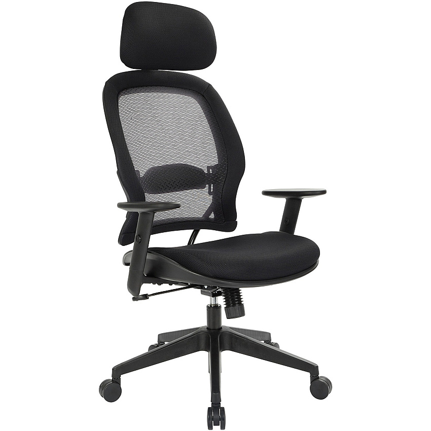 Office Star Professional Air Grid Chair with Adjustable Headrest Mesh Seat Material - 5-star Base - Black - 1 Each (55403)
