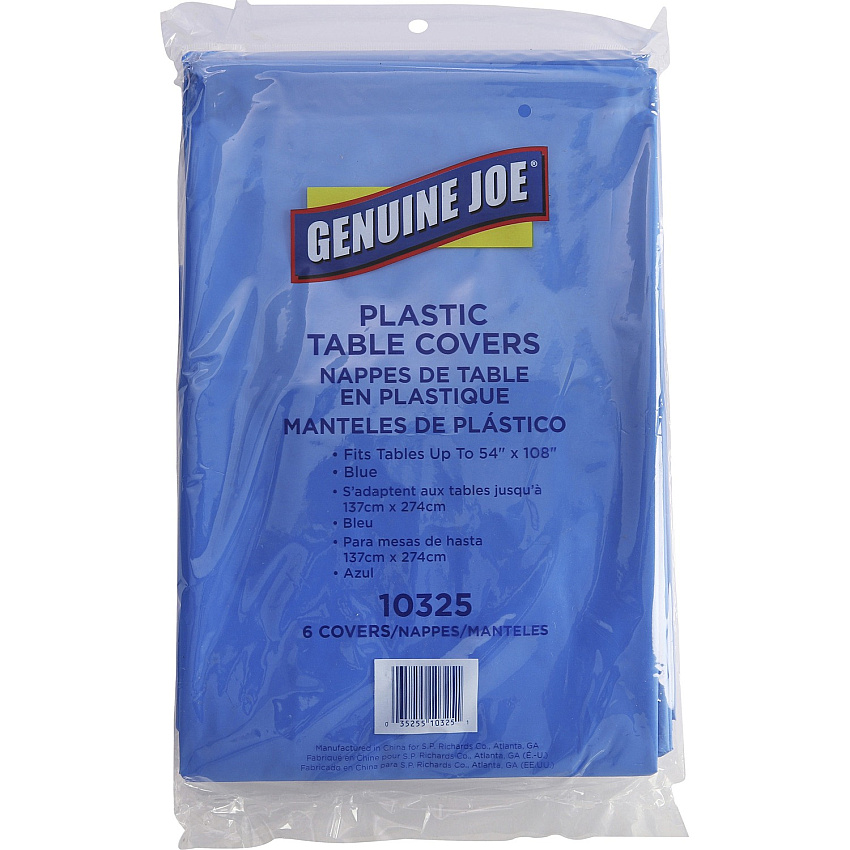 Genuine Joe Plastic Rectangular Table Covers 108" Length x 54" Width - Plastic - Blue - 6 / Pack (GJO10325)