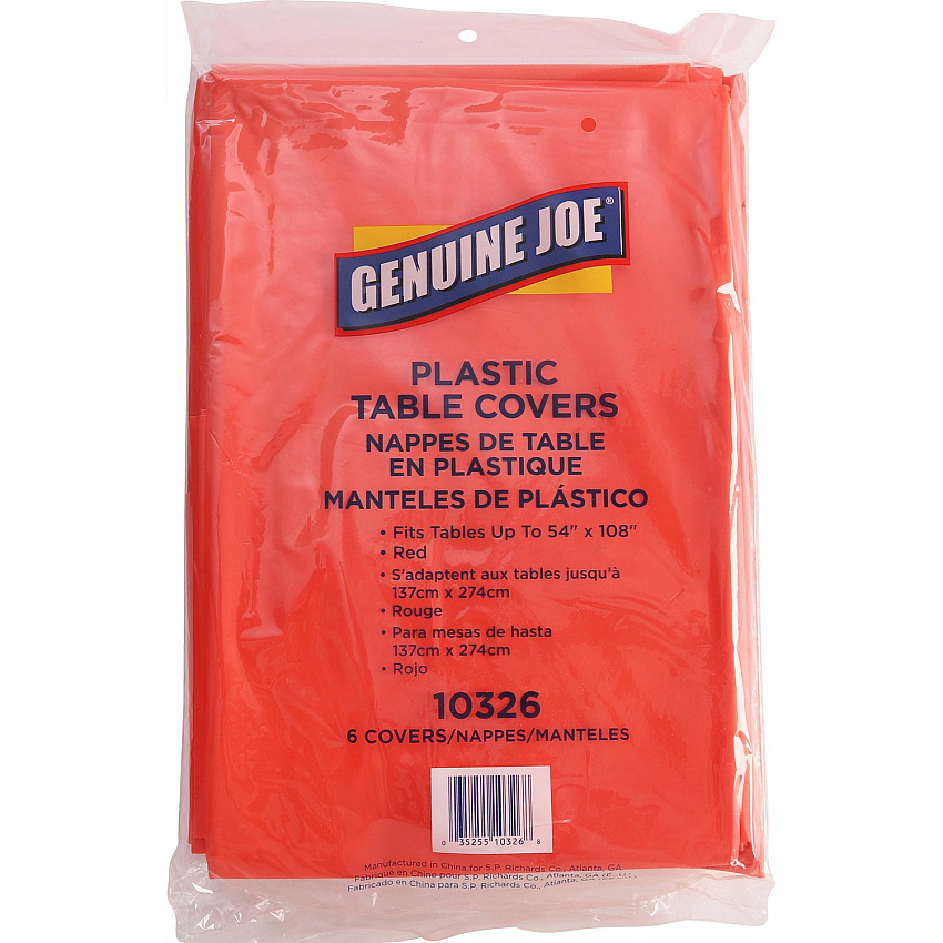 Genuine Joe Plastic Rectangular Table Covers 108" Length x 54" Width - Plastic - Red - 6 / Pack (GJO10326)