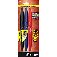 Pilot FriXion Ball Erasable Gel Pens Fine Pen Point - 0.7 mm Pen Point Size - Black, Blue, Red Gel-based Ink - 3 / Pack (31557)