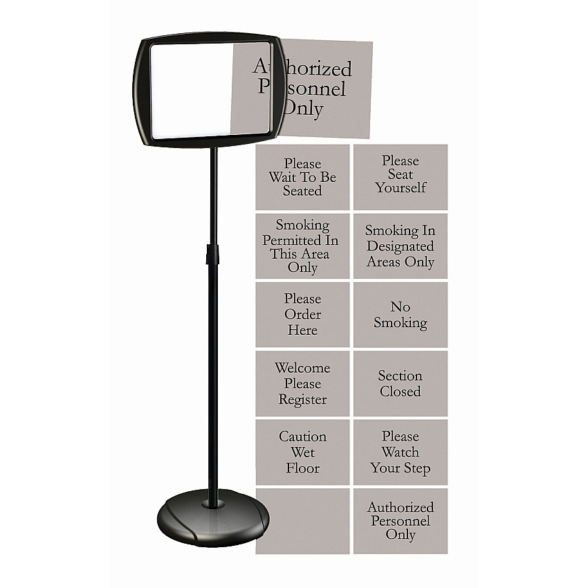 MasterVision Interchangeable Floor Pedestal Sign Print/Message "Please Wait To Be Seated" , "Authorized Personnel Only" , "Please Watch Your Step" , "Please Seat Yourself" , "Smoking In Designated Areas Only" , "Smoking Permitted In This Are (SIG05050505)