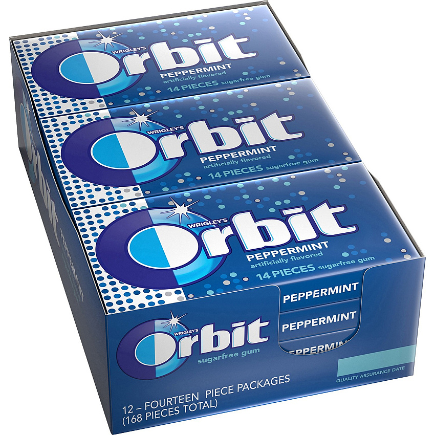 Orbit Peppermint Sugarfree Gum - 12 packs Peppermint - Individually Wrapped - 14 /Pack - 12 / Box (21486)