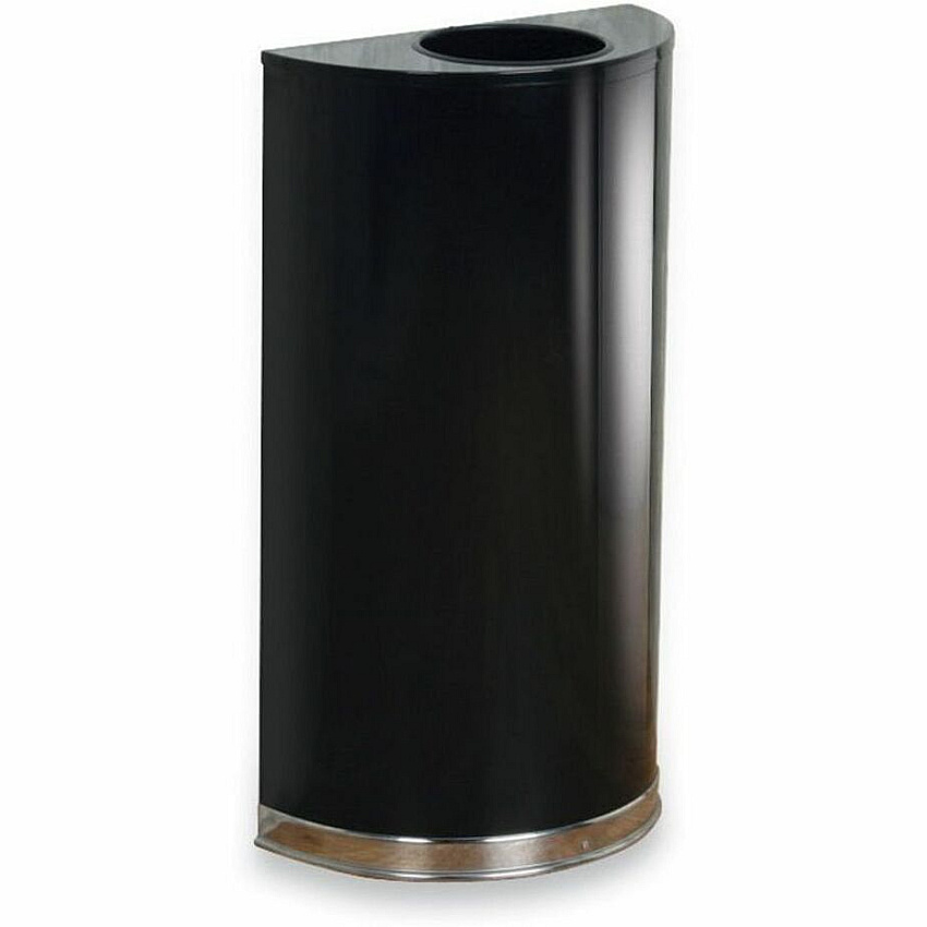 Rubbermaid Commercial 12 Gallon Half Round Steel Receptacle 12 gal Capacity - Semicircular - 7" Opening Diameter - 32" Height x 18" Width x 9" Depth - Steel - Black, Chrome - 1 Each (SO1220PLBK)