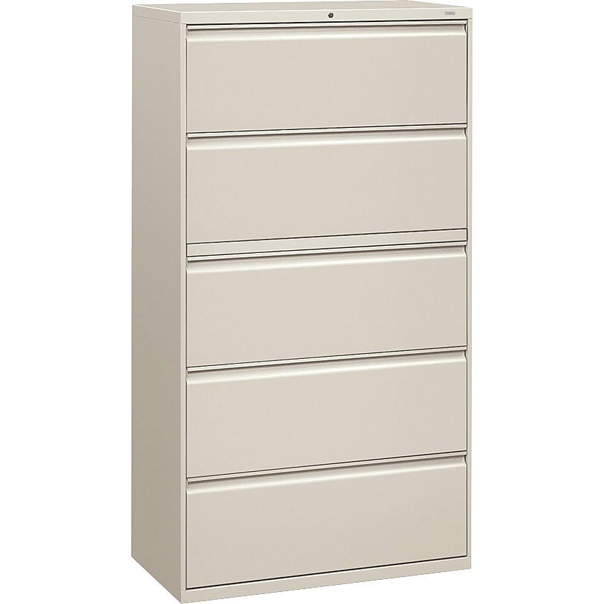 HON Brigade 800 H885 Lateral File 64.3" Height x 36" Width x 18" Depth - 5 - Finish: Light Gray - Radius Pull, Lockable, Glide, Removable Lock, Heavy Duty - For File Storage, Workstation, Desk, Office (885LQ)