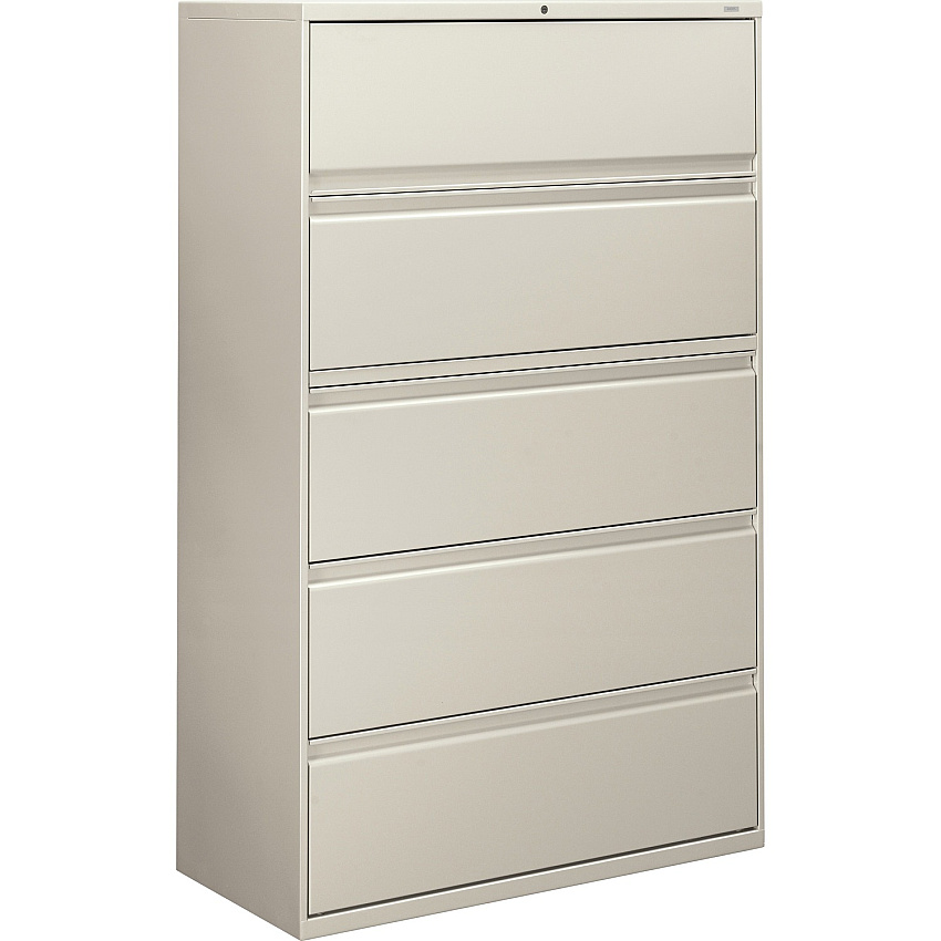 HON Brigade 800 H895 Lateral File 64.3" Height x 42" Width x 18" Depth - 5 - Finish: Light Gray - Radius Pull, Lockable, Glide, Removable Lock, Heavy Duty - For File Storage, Workstation, Desk, Office (895LQ)