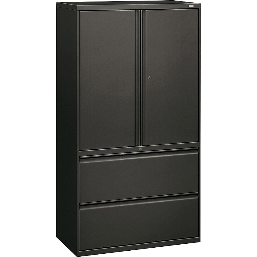 HON Brigade 800 H885LS Lateral File 64.3" Height x 36" Width x 18" Depth - 2 - 3 Shelve(s) - Finish: Charcoal - Storage Cabinet, Radius Pull, Lockable, Glide, Removable Lock, Adjustable Shelf, Heavy Duty - For File Storage, Workstation, Desk, Off (885LSS)