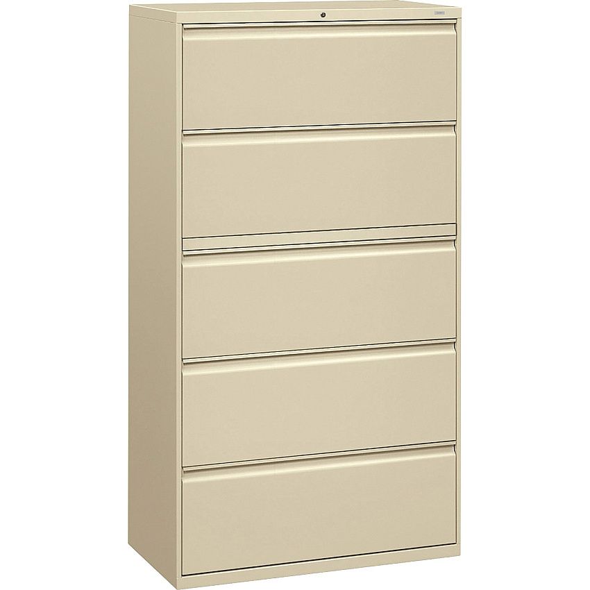 HON Brigade 800 H885 Lateral File 64.3" Height x 36" Width x 18" Depth - 5 - Finish: Putty - Radius Pull, Lockable, Glide, Removable Lock, Heavy Duty - For File Storage, Workstation, Desk, Office (885LL)