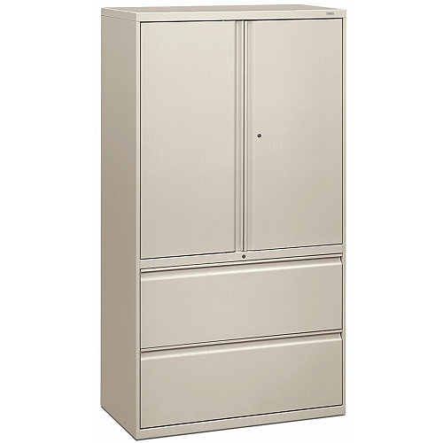 HON Brigade 800 H885LS Lateral File 64.3" Height x 36" Width x 18" Depth - 2 - 3 Shelve(s) - Finish: Light Gray - Storage Cabinet, Radius Pull, Lockable, Glide, Removable Lock, Adjustable Shelf, Heavy Duty - For File Storage, Workstation, Desk, O (885LSQ)