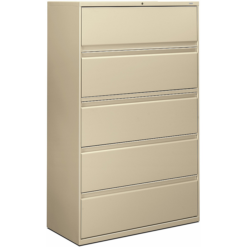 HON Brigade 800 H895 Lateral File 64.3" Height x 42" Width x 18" Depth - 5 - Finish: Putty - Radius Pull, Lockable, Glide, Removable Lock, Heavy Duty - For File Storage, Workstation, Desk, Office (895LL)