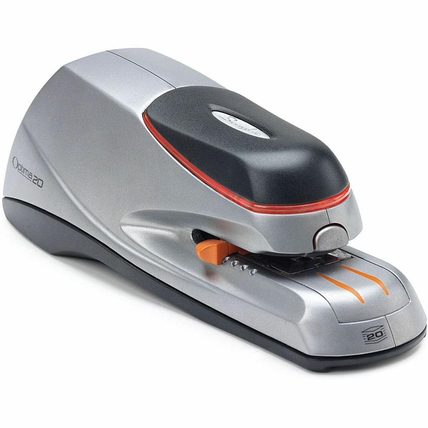 Swingline Optima 20 Electric Stapler Staples Upto 20 Sheet of 20lb Paper - Holds Upto 210 Staple - Full Strip - Staple Size: 0.25" - Front - 6 x AA - Silver, Black - Plastic - 1 Each (48208)